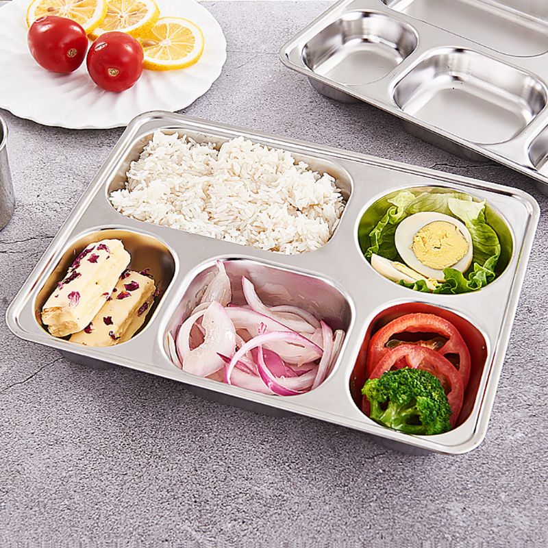 Plateau repas divisé en acier inoxydable, plateau repas pour la cantine scolaire, Section 2/3/4