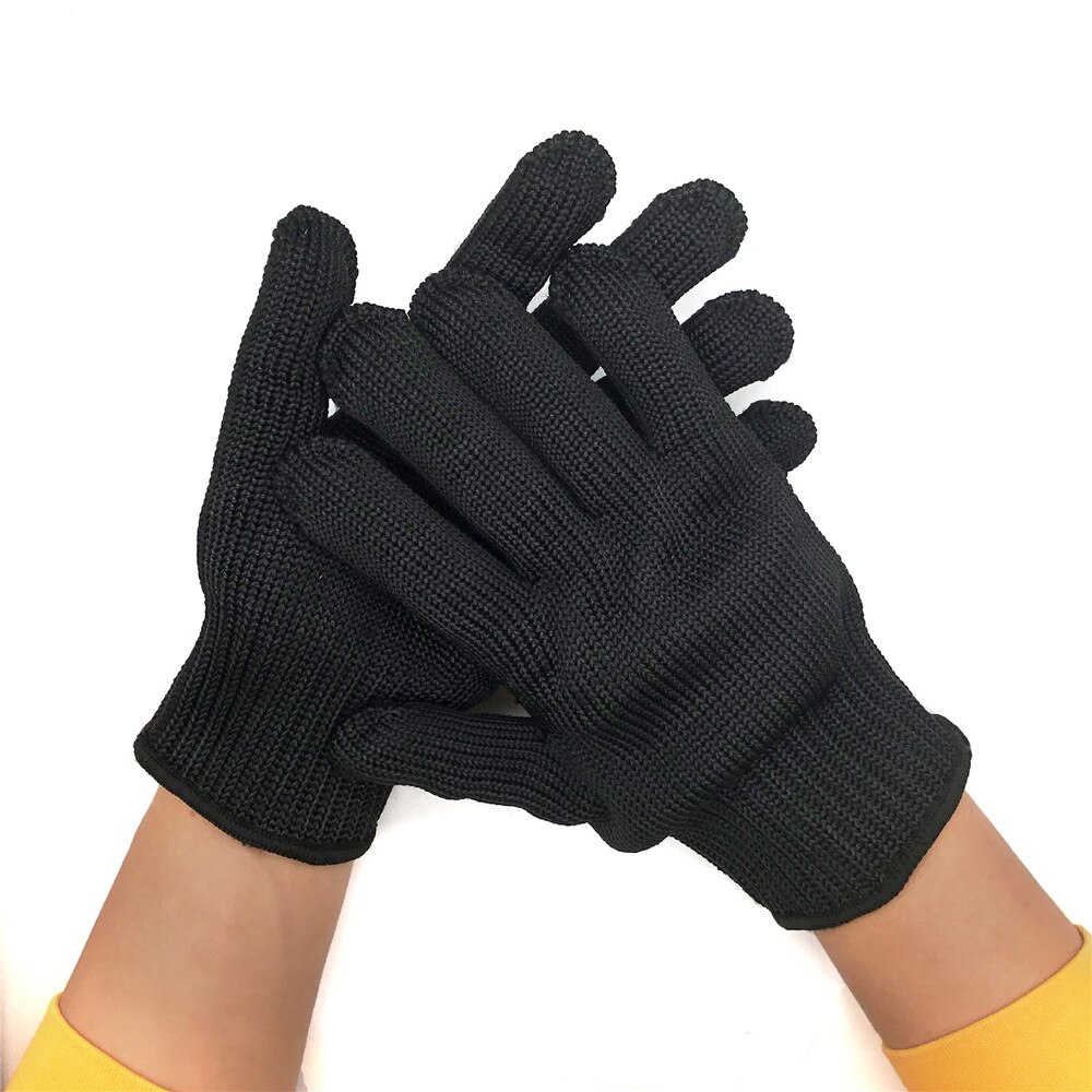 Black Metal Anti-Cut Gloves Level 5 Stainless Steel Wire Safety Kitchen Butcher Working Gloves Cut Fish Meat Protection Fingers