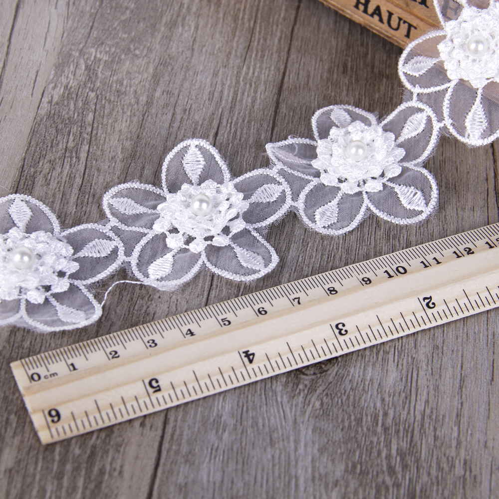 Cinta de encaje de Organza flor perla bordado recortado cinta de tela de costura DIY accesorios de ropa para envolver , 1Yc2488: 1056278007