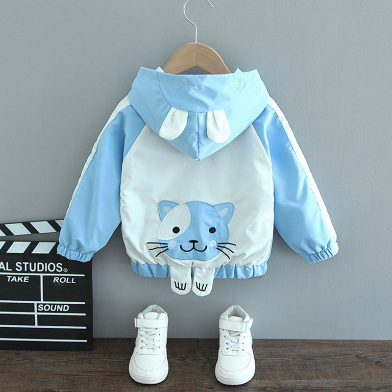 Giacche primavera e autunno bambino ragazzo nuovo simpatico cartone animato orecchie di coniglio giacca con cappuccio cappotto neonato giacca casual bambina giacca a vento: Blu / 9m