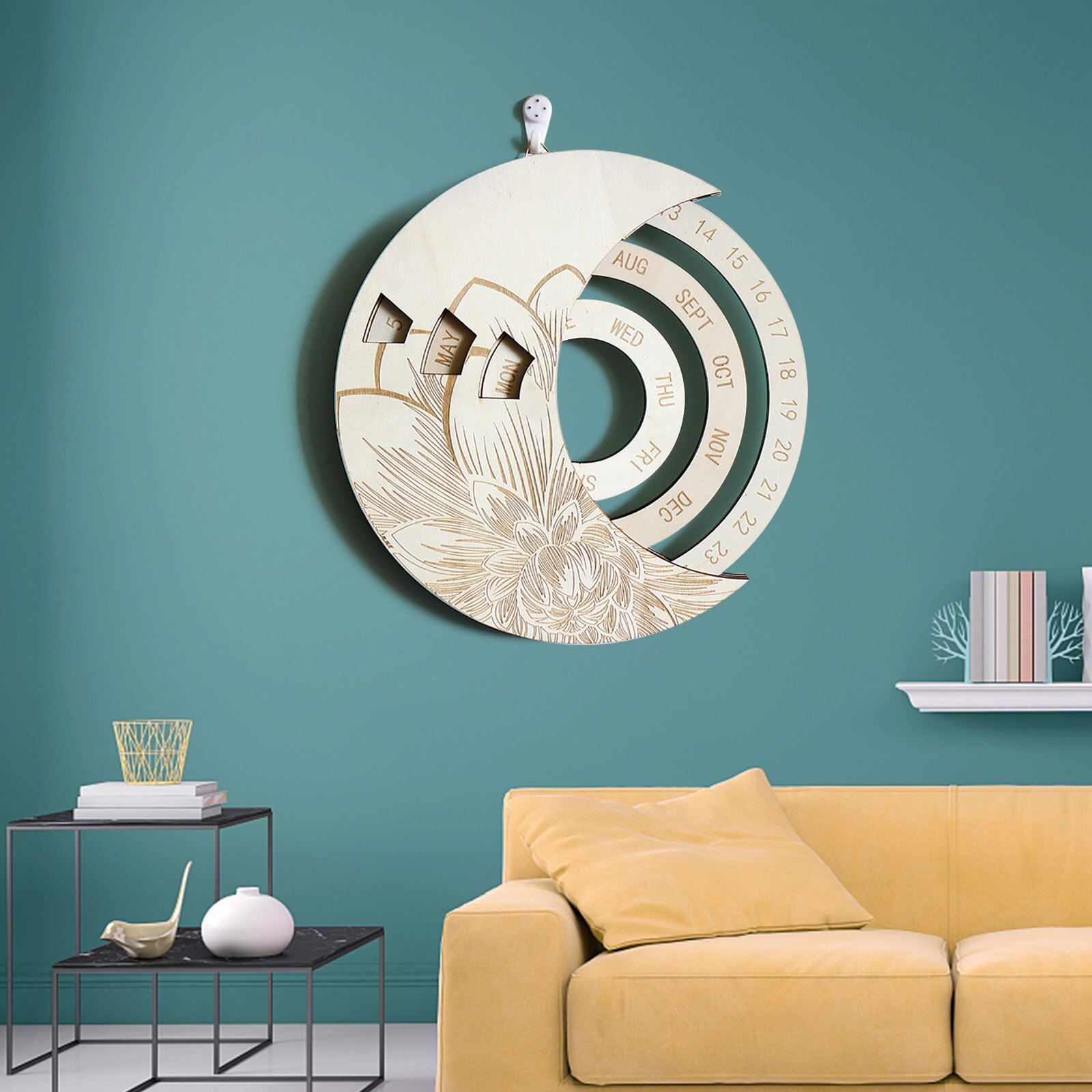 Wooden Calendar Round Perpetual Calendar Study Desk Calendar Handicraft Decoration Wooden Crafts Christmas Home Decor Xmas: D