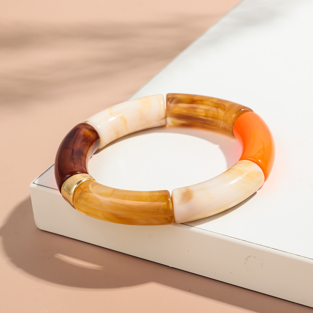 Nueva pulsera apilable de acrílico de tubo de bambú grande para mujeres y hombres, brazalete elástico con cuentas gruesas de resina colorida Vintage, joyería para parejas: COLOR ORO ROSADO