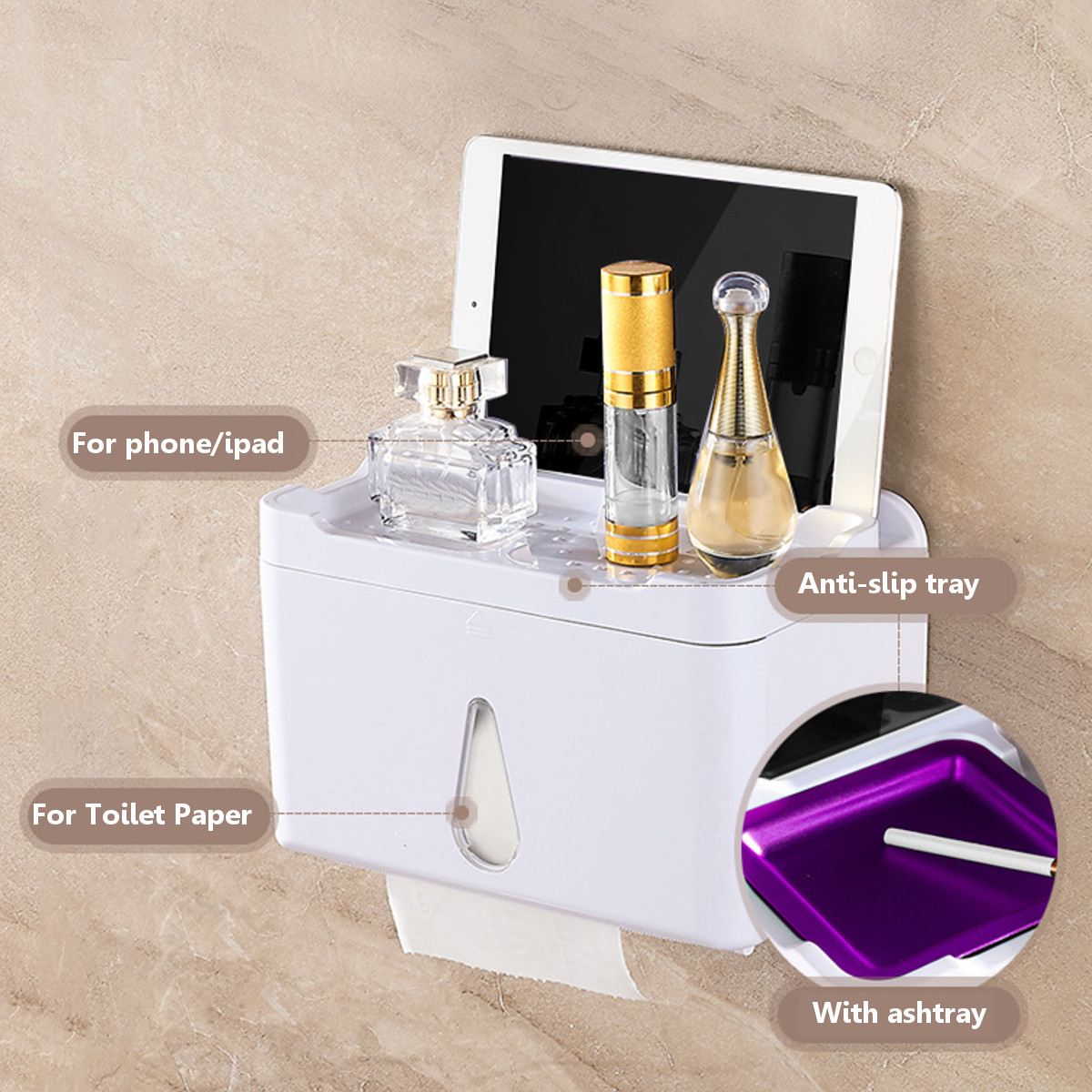 Dubbele Laag Plastic Toiletrolhouder Badkamer Papieren Tissue Doos Pers-Open Wandmontage Plank Opbergdoos Wc Dispenser