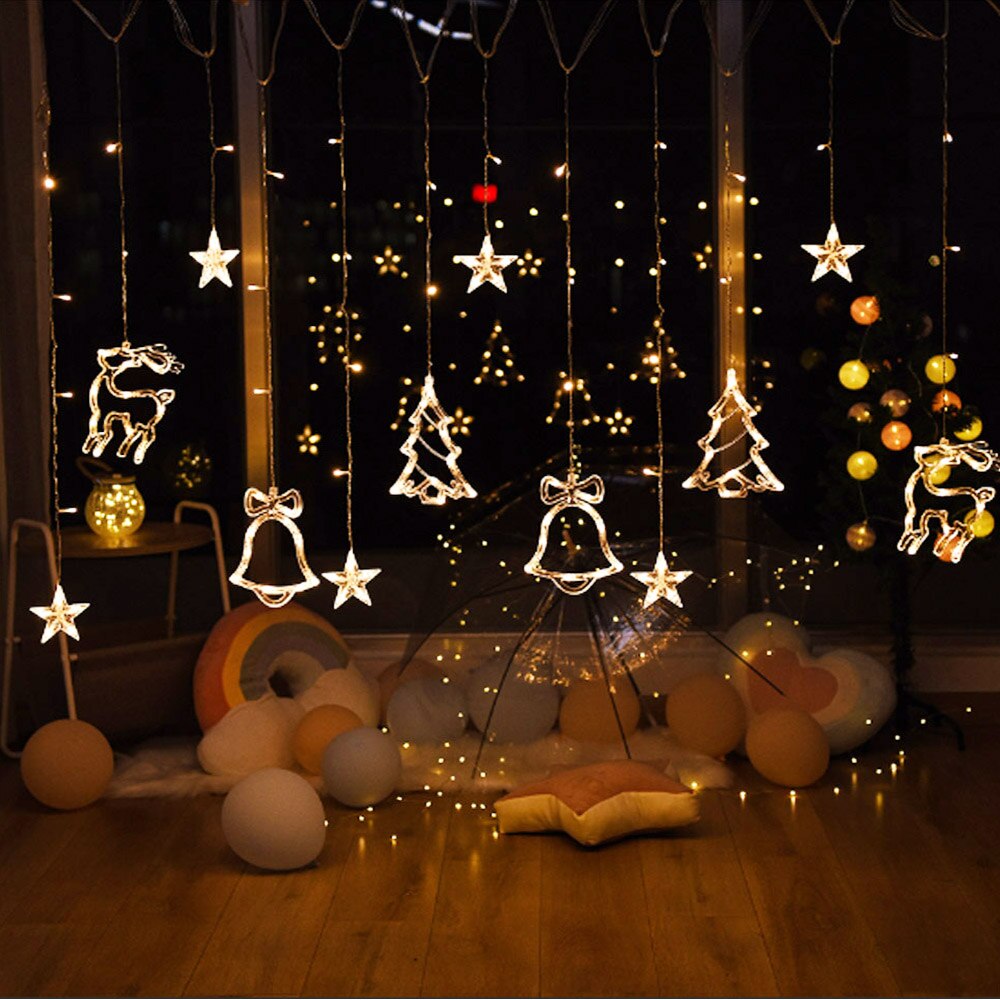 2.5m led nordstjerne gardin lys 220v eu julekrans string fe lys udendørs til vindue bryllup fest år indretning: Stil 2 varm hvid
