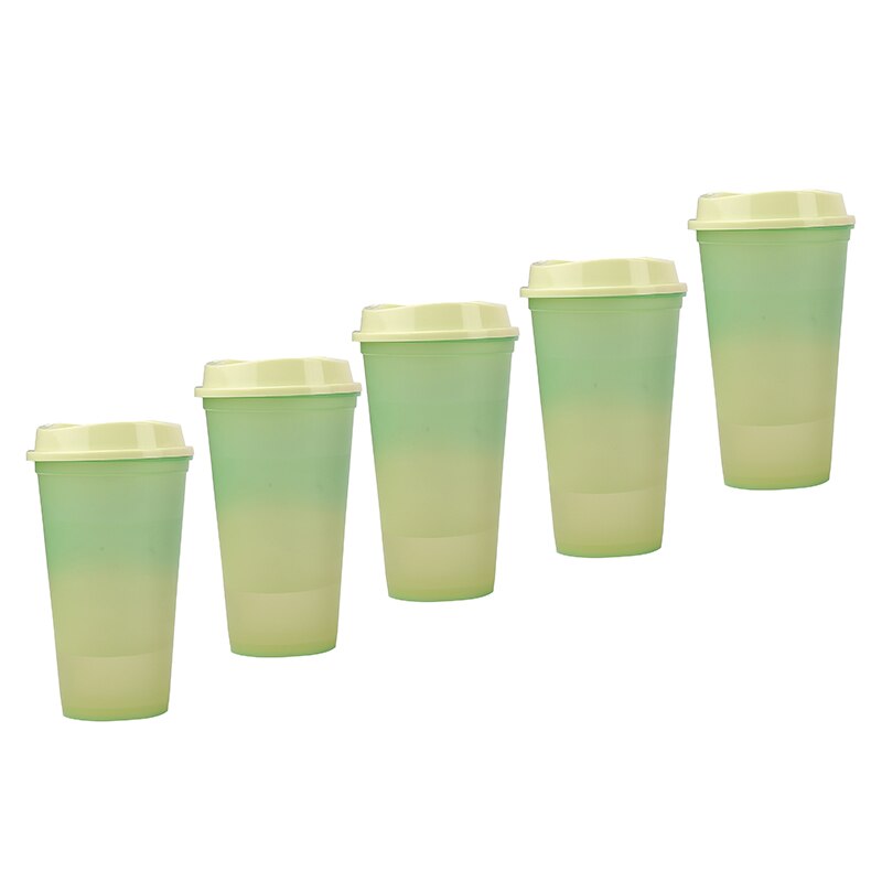 5pcs Color Changing Reusable Cold Cup Tumblers Reusable Discoloration Bottle With Straw Drinkware Plastic My Drink Bottle: 5pcs green