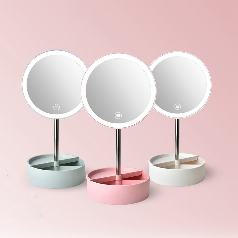 Portable LED Makeup Mirror USB Recharge Makeup Mirror Storage Base Beauty Desktop Make Up Mirror