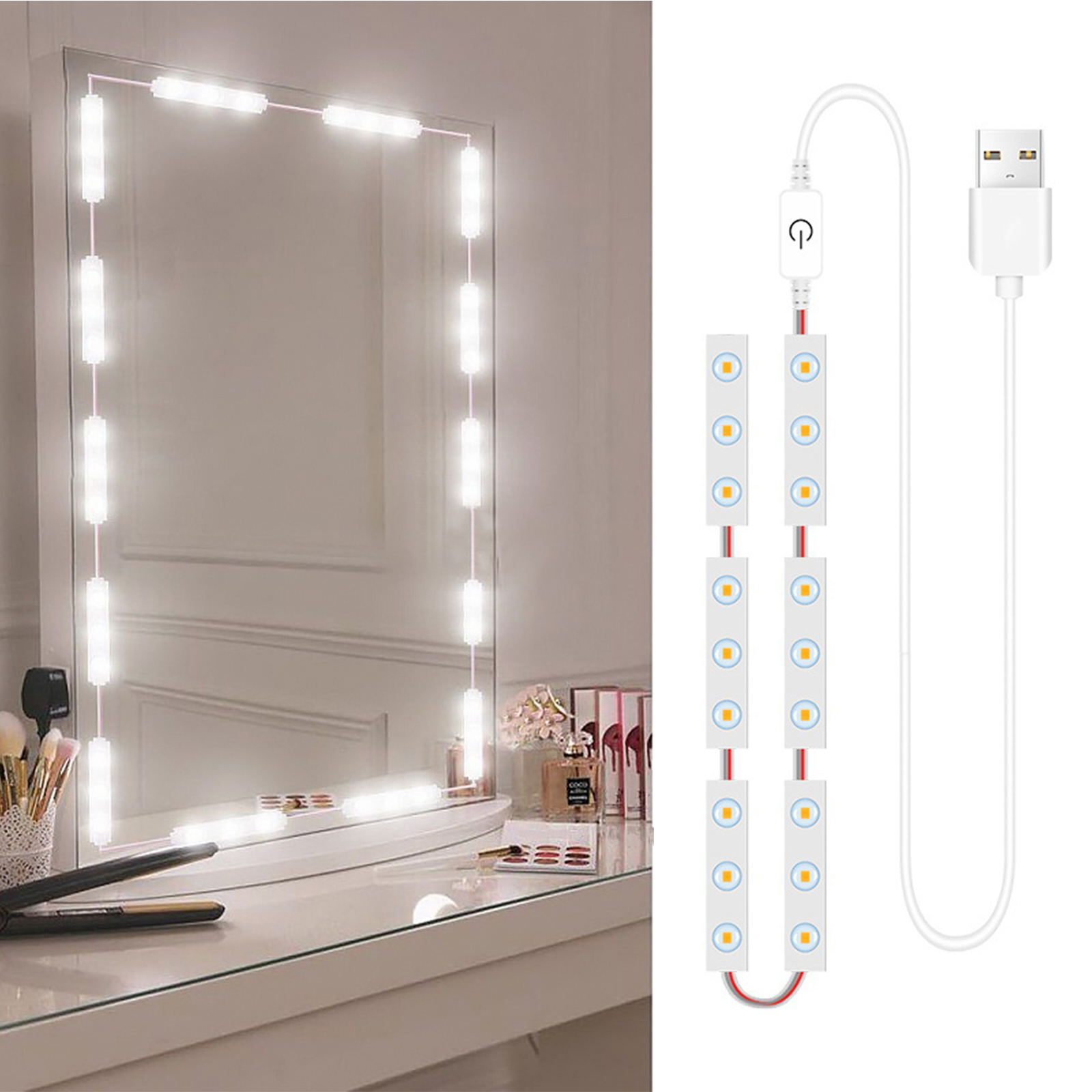 USB LED Strip Lights Dressing Mirror Makeup Mirror Lights Dimmable Touch Control Vanity Mirror Lights Bathroom Mirror Light