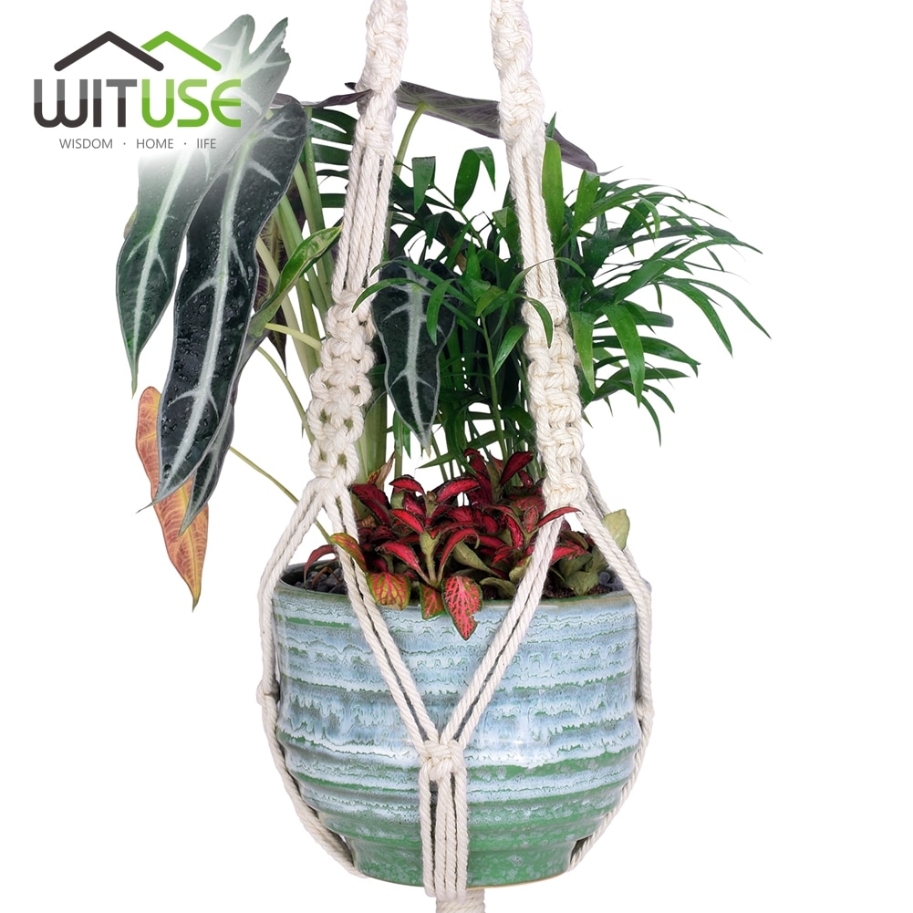 Wituse macrame växthängare krok grytlapp handgjord 100%  bomullssnöre växthängare hängande korghållare enkel/tofs 28 35 46 "