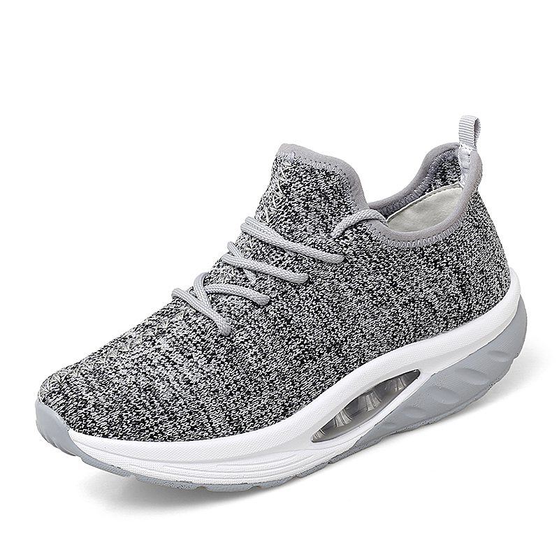 Zapatos deportivos de para mujer, zapatillas de suela gruesa, zapatos de plataforma de tejido volador, zapatillas tonificadoras de cuña, zapatos de balanceo transpirables
