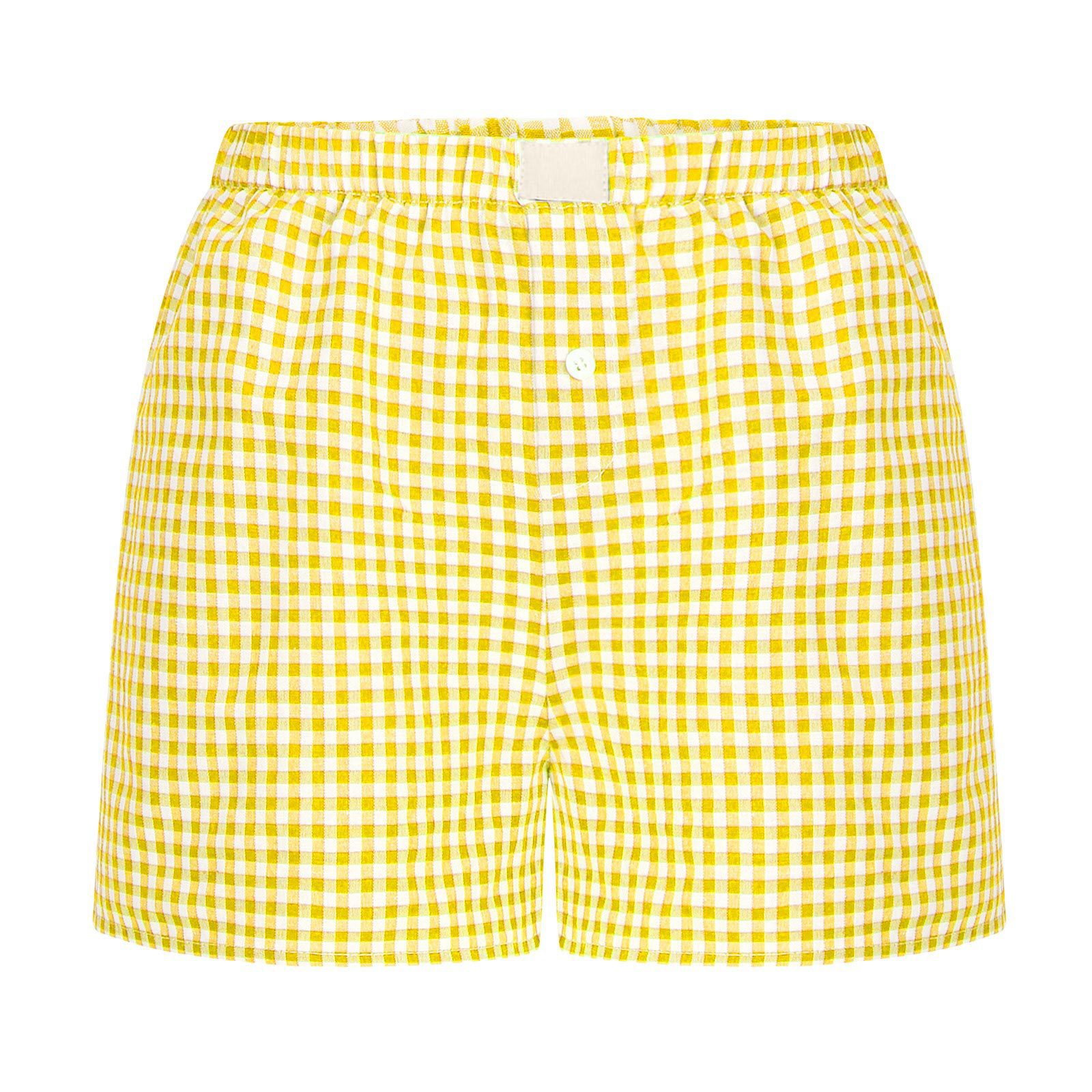 Boxer vichy pour femmes et adolescentes, ceinture élastique, short à carreaux rouge et bleu, tenue décontractée, short d'été pour salon: S / YELLOW