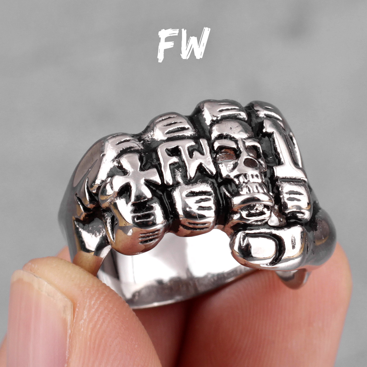 Fist Chain Rings Fist Punch Skull Gold Men Rings Punk Hip Hop Perso... – Grandado