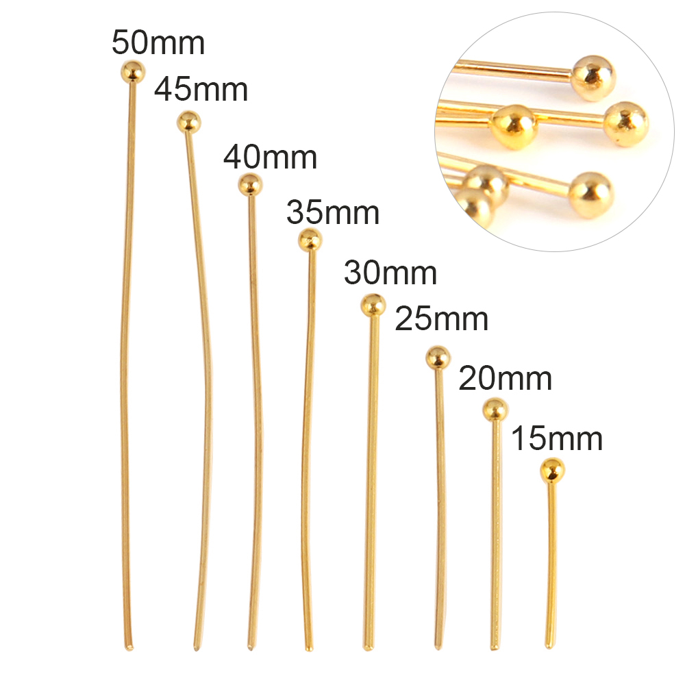 100 peças 15-50mm 316l pinos de joias de aço inoxidável pinos de cabeça plana para fazer jóias suprimentos bola headpins acessórios de pino de olho: P / Preto