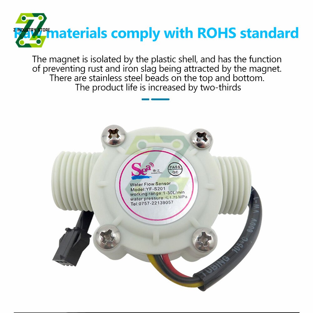 DC 5-15V Water Flow Sensor Flowmeter Hall Flow Sensor Water Control 1-30L/min YF-S201 Flow Sensor Switch DN15