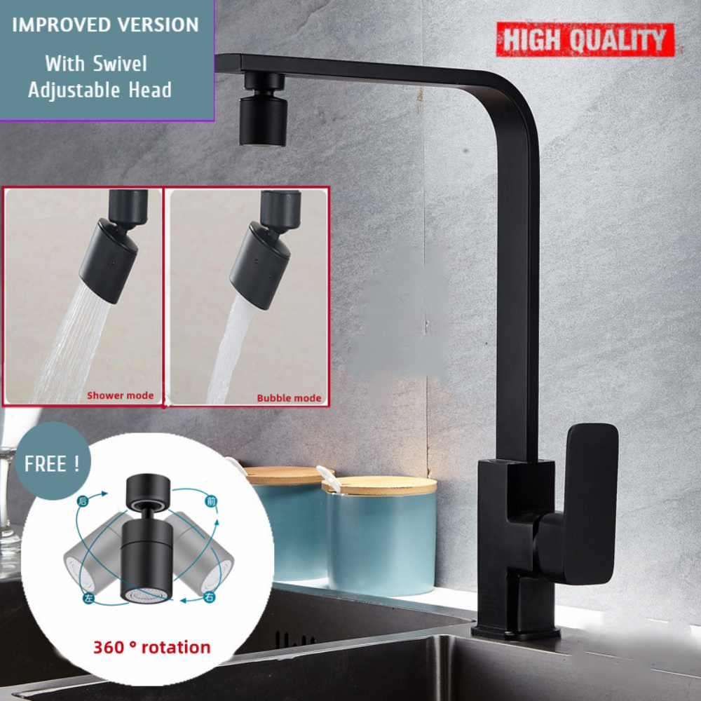 Grifo de cocina negro aireador de 360 °, 2 modos, boquilla de lavabo, extensor a prueba de salpicaduras, grifo de fregadero, aireador presurizado, burbujeador