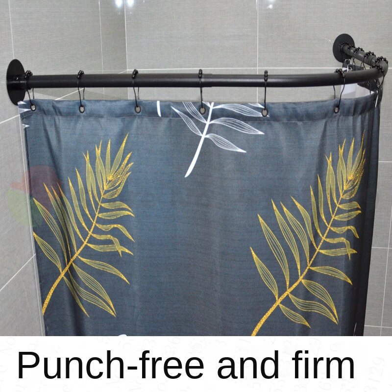 Extendable Corner Shower Curtain Rod Pole Black Stainless Steel Rail Rod Bar Bath Door Hardware Heavy Loaded With 12 Metal Hooks