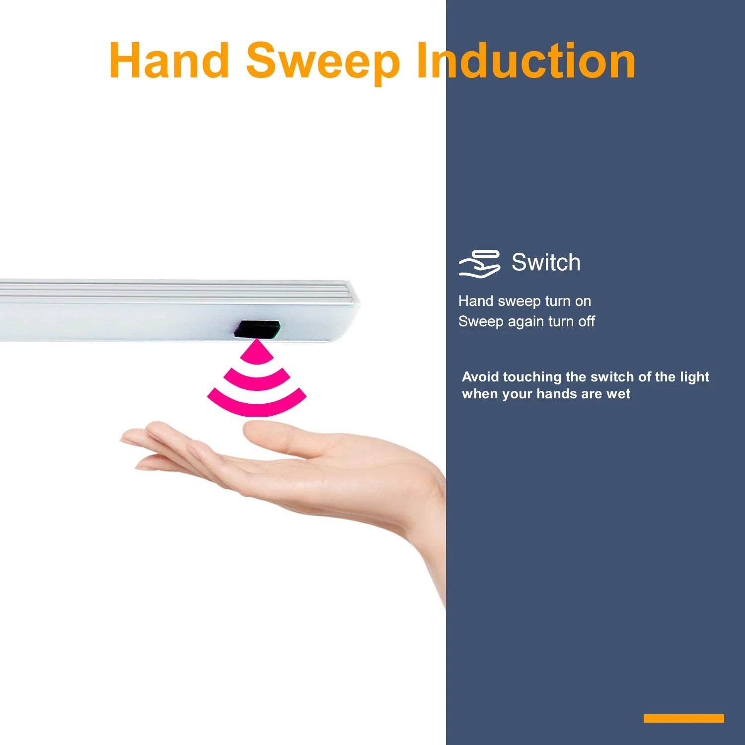 Barra de luz LED de inducción de barrido manual, Sensor de movimiento debajo de la lámpara del gabinete para cocina, baño, tubo detector al lado de la mesa, luz nocturna