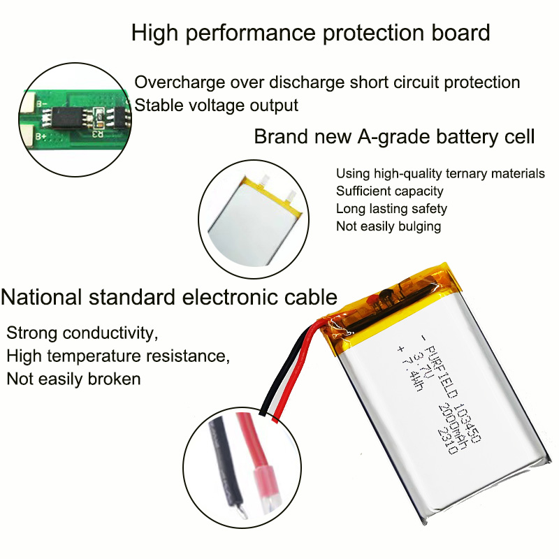 3.7V 2000mAh Lithium Polymer Rechargeable battery For power bank electronic Battery 103450 Li-Polymer Batteries