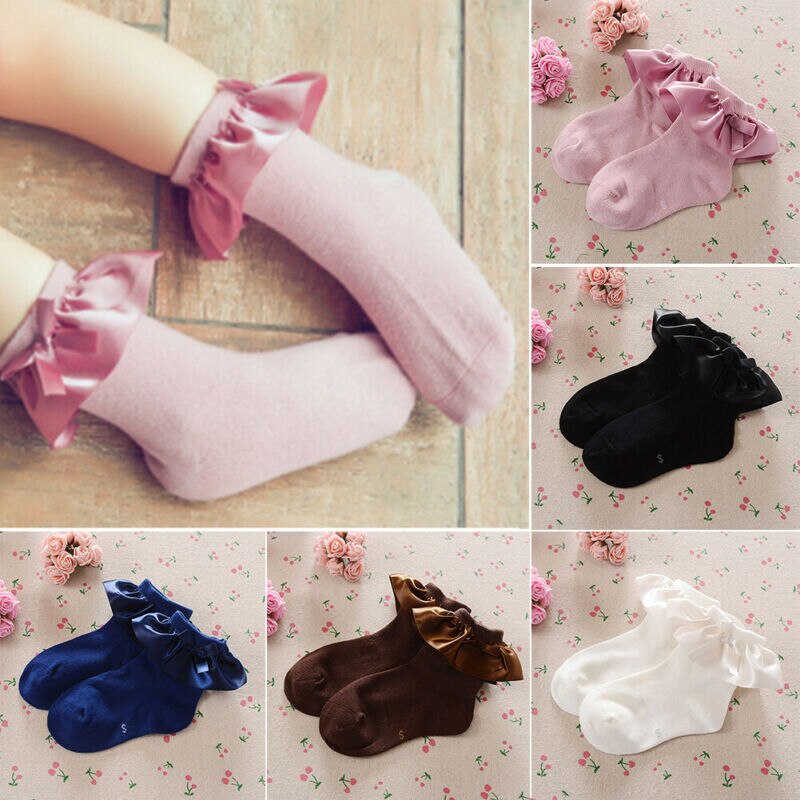 Baby Meisjes Kids Katoen Kant Ruche Strik Sokken Ademend Tutu Stroken Enkel Herfst Anti Slip Solid Novelty Accessoires 2-8Y