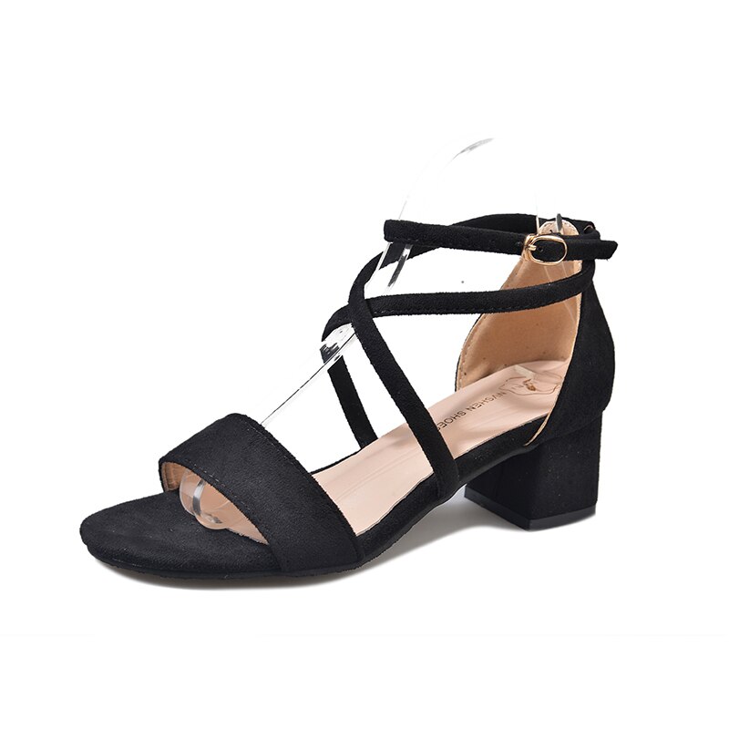 Summer Roman Women's Shoes Peep Toe Female Sandals: Black / 6.5
