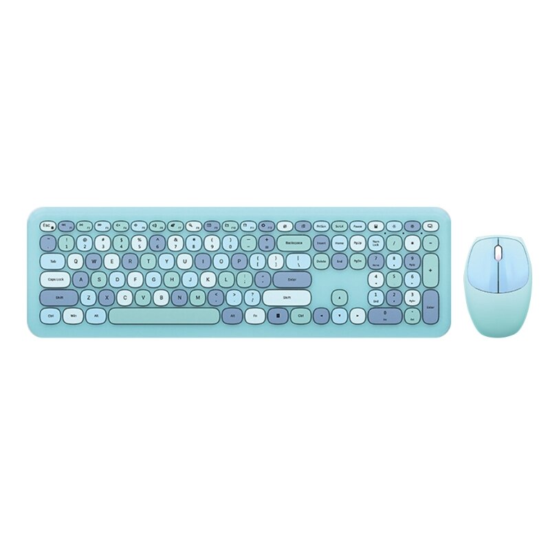 2.4G Wireless Multimedia Keyboard Built-in Intelligent Power Saving Mouse USB Full-Sized Cute 110 Keys Keyboard: Blue