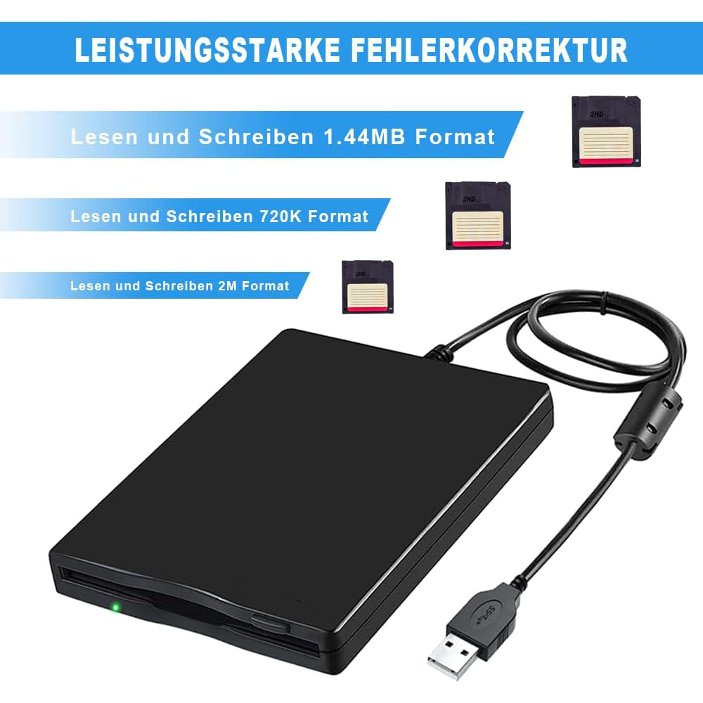 Lecteur de disquette USB portable, lecteur de disquette Fesse pour Mac, Windows 10, 7, 8, XP, Vista PC, ordinateur portable, ordinateur de bureau, 3.5 ", 1.44 Mo
