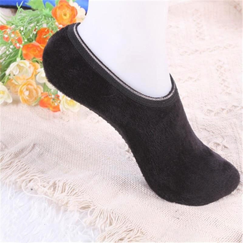 Socks Thickened Non-slip Anti Slip Rubber Dots Women Fitness Yoga Warm Slippers Sports Sock RW: black