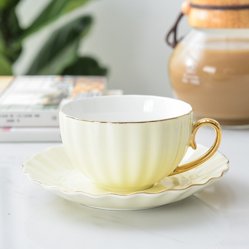 Coffee Mug Pink Cute Porcelain Cup and Saucer Ceramics Simple Tea Modern Water Cups Best: Yellow