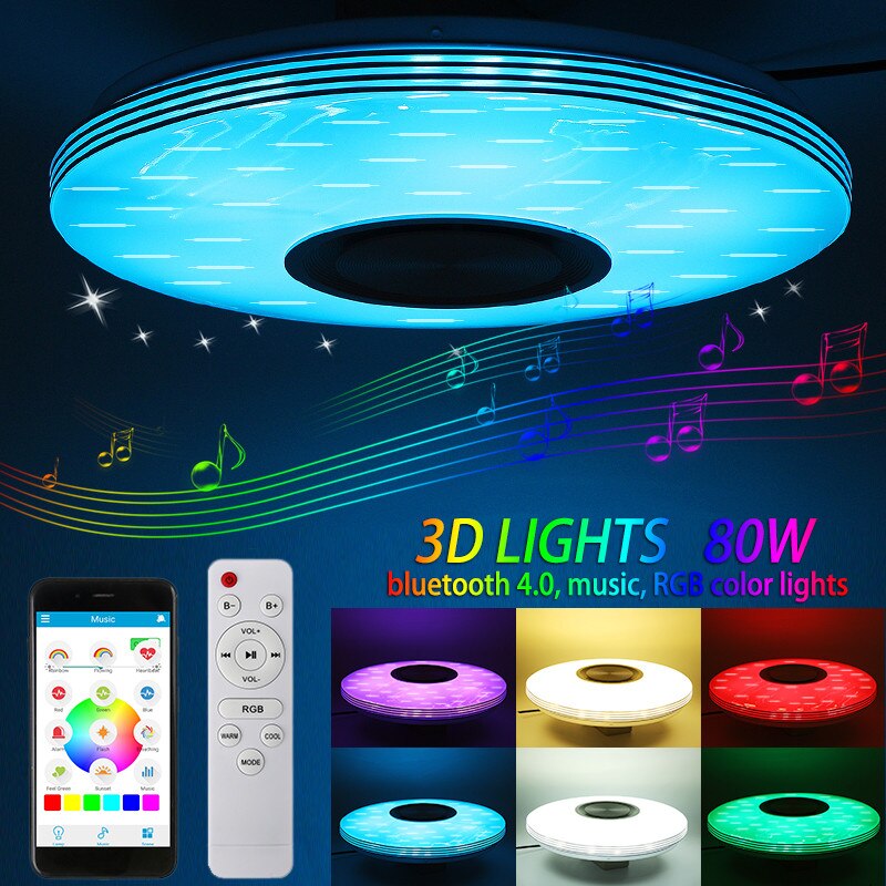 Smart LED APP + Remote Control Bluetooth Speaker with RGB Dimmable Ceiling Light Panel Lamp Loundspeaker Player For Kids Bedroom