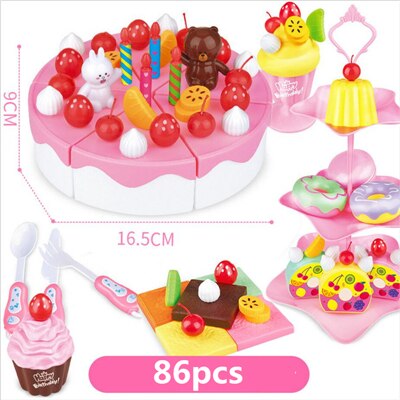 103Pcs ABS Plastic Cake Toys Children's Classic Kitchen Toys 6 Different Types Pink blue Boys And Girls Birthday Christmas: 86pcs pink no box