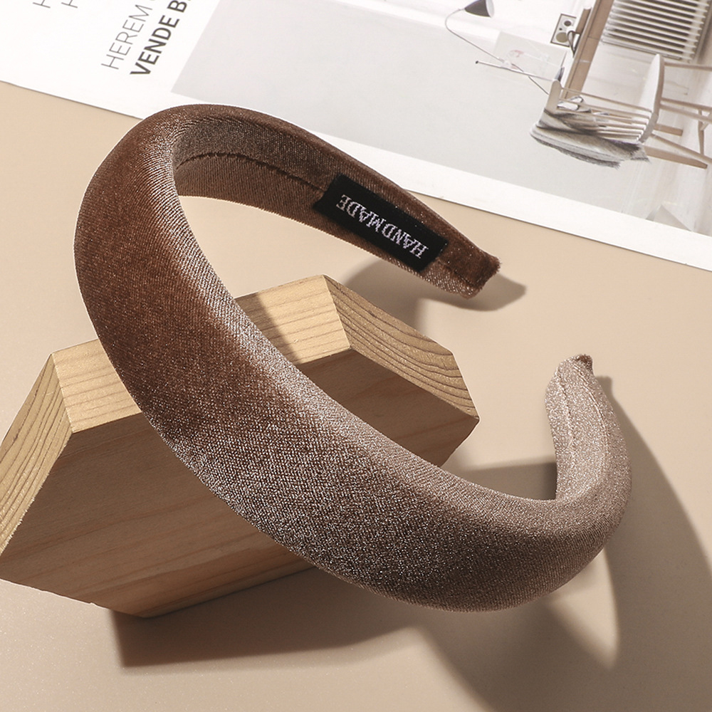 Female Bezel Padded Headband for Women Vintage Solid Thick Hair Hoop Velvet Hairband Sponge Hair Band Girls Hair Accessories: Yellow