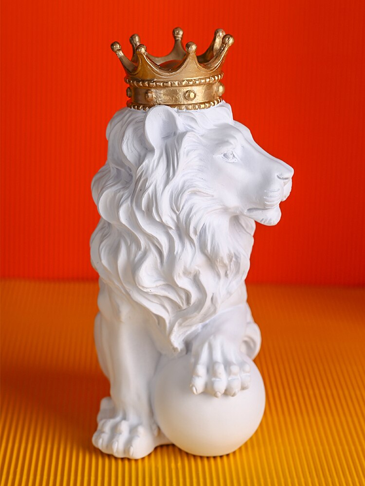 Modern Crown Lion Sculpture Nordic Resin Male Lion Statues Home Office Bar Decoration Art Abstract Animal Ornaments Decor