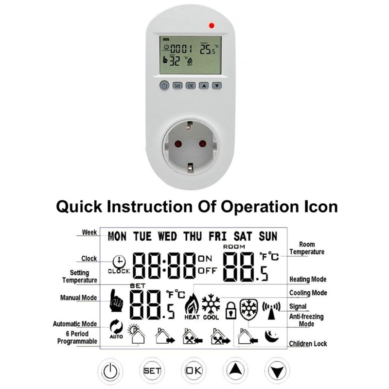 WiFi Plug-in Thermostat Socket Remote Voice Control Floor Heating Temperature Controller 16A 230V EU Plug
