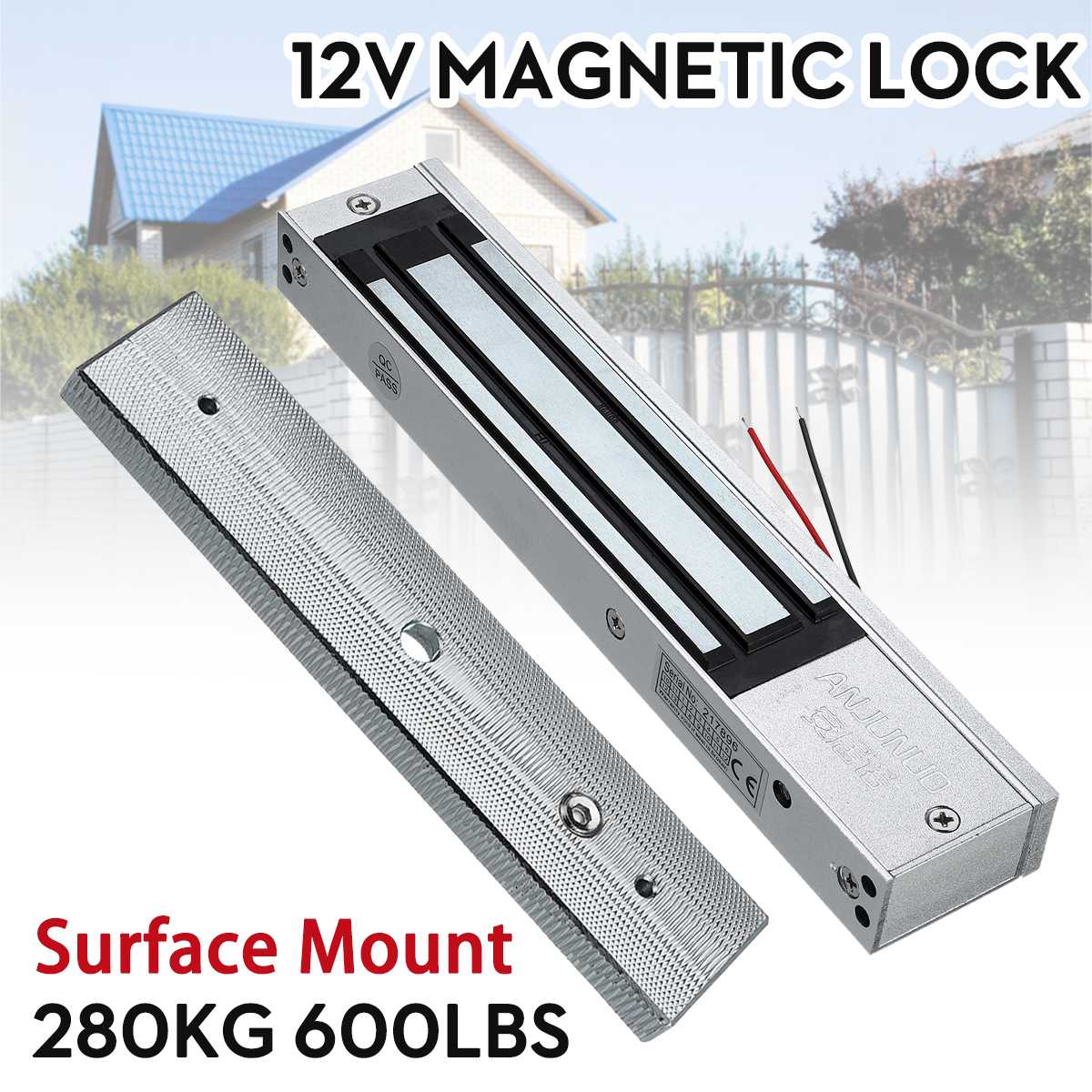 12V Magnetic Electric Door Lock Electric Magnetic Lock Gate Opener Suction Holding Electromagnetic Access Control 280KG 600LB