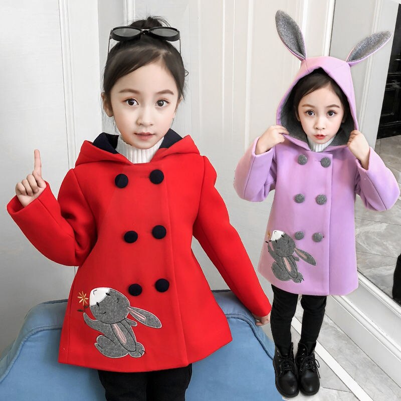 Meisjes wollen jas herfst en winterkleding meisjes lange kinder casual herfst en winter wollen bovenkleding
