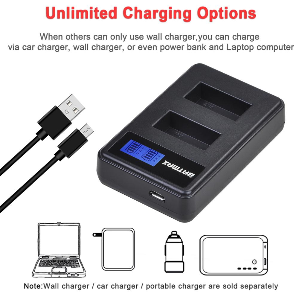 2 uds. De batería AHDBT-301 + cargador Dual LCD USB para GoPro Hero3 Hero3 + hero 3 hero 3 + baterías para cámara negra