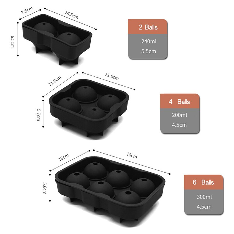 2/4/6 kulki Whisky kostkarka robić lodu forma w kształcie kuli silikonowa duża kula wielokrotnego użytku foremka na kostki lodu wysokiej jakości formy lodu narzędzie kuchenne robić baru