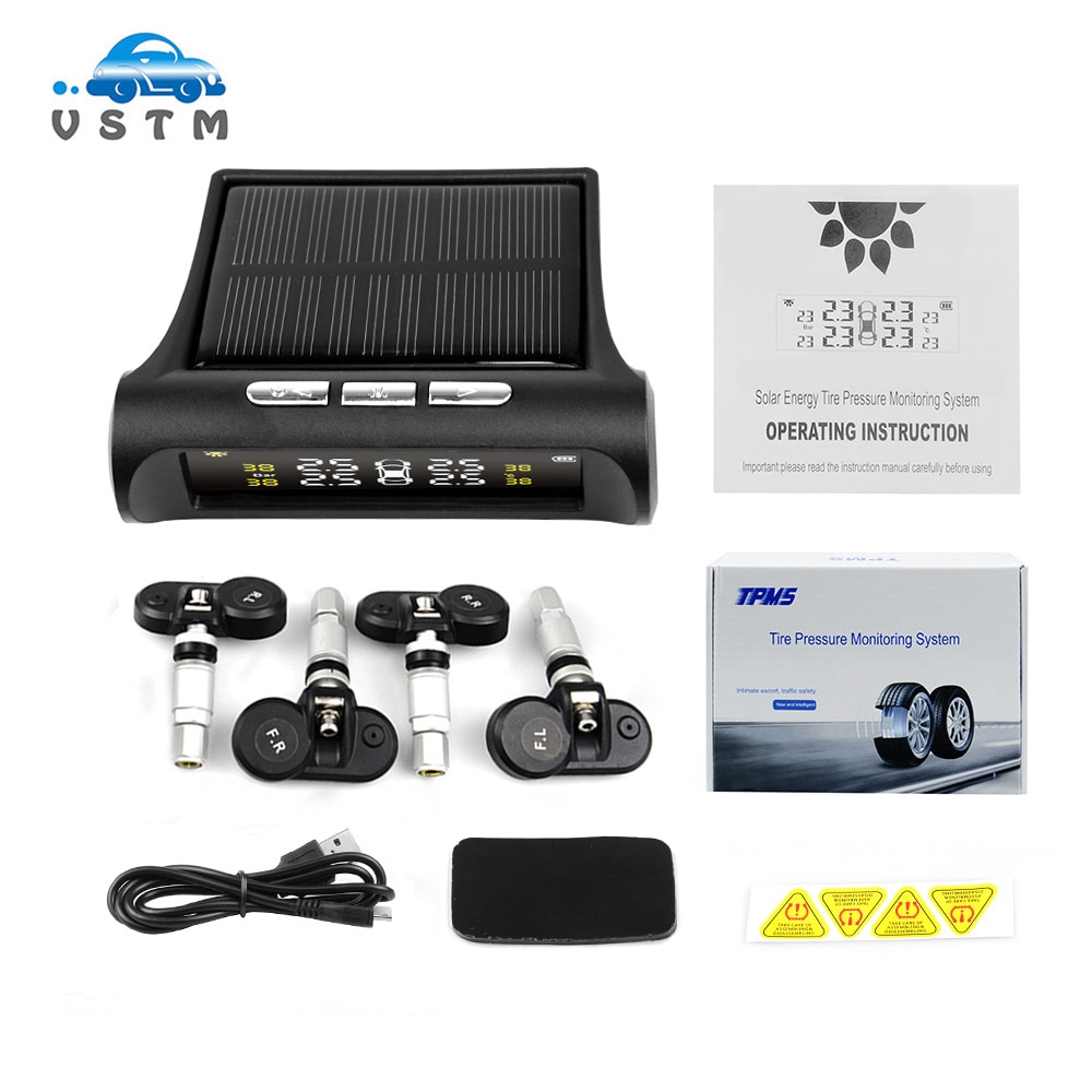 Smart Car TPMS Tyre Pressure Monitoring System Solar Power Digital LCD Display Auto Security Alarm Systems Tyre Pressure