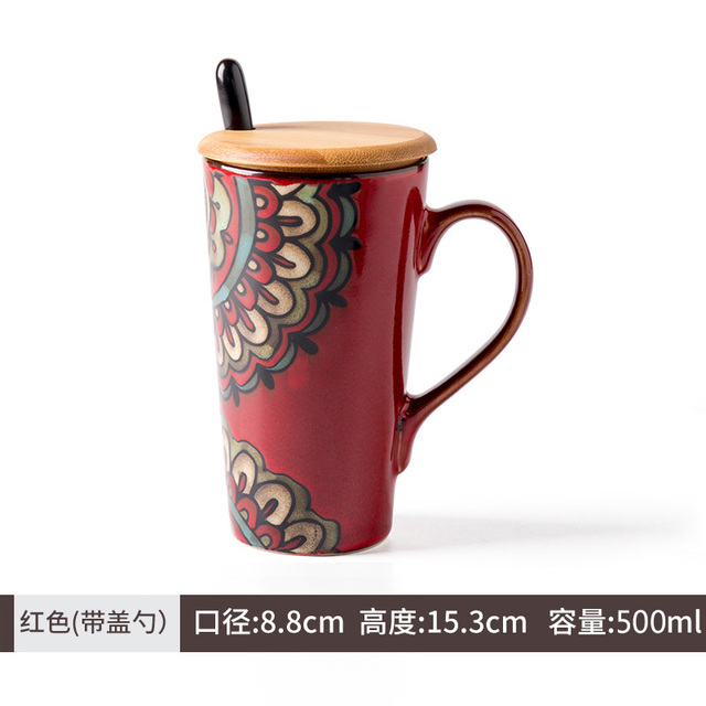Ceramic Coffee Mug Retro Large-capacity Office Southeast Asia Water Cup Cups and Mugs with Lid Spoon Birthday CM25: 8