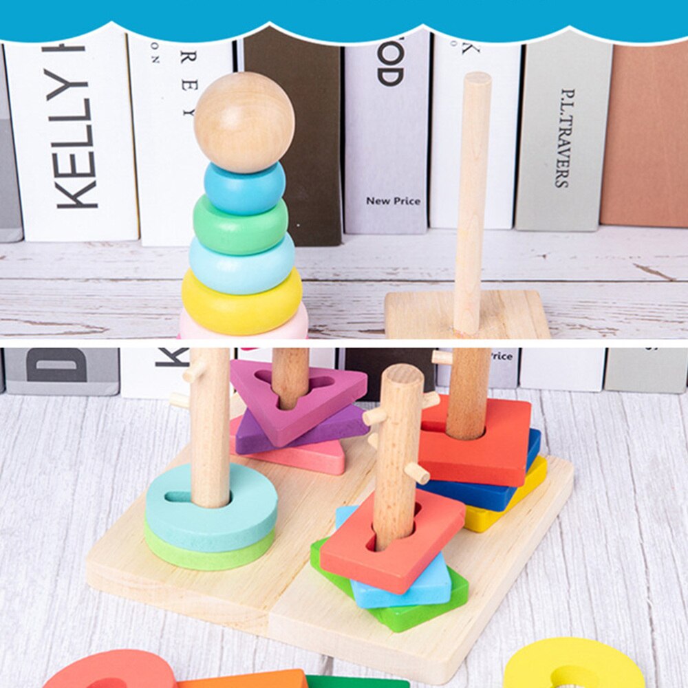 1 set houten schattige kleurrijke educatieve speelgoed kinderspelletjes geometrisch speelgoed voor kinderen