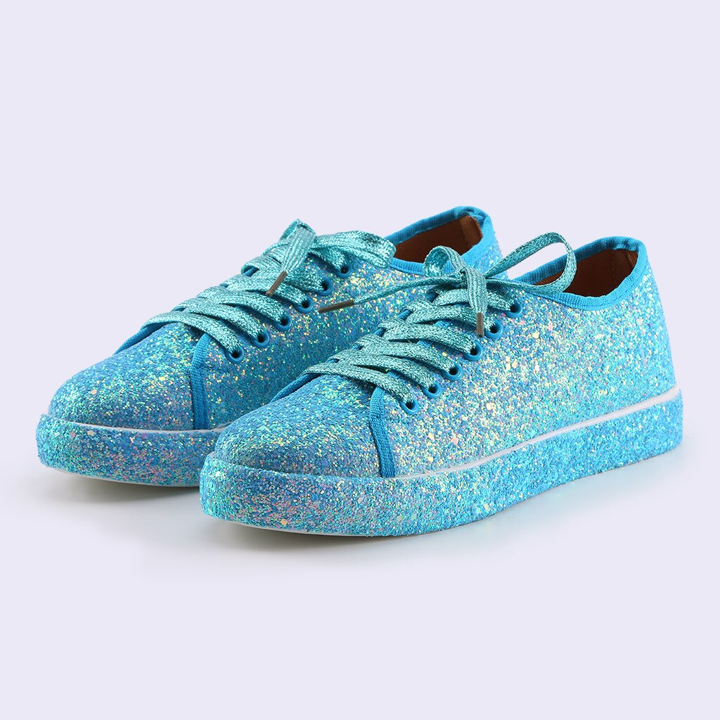 Vrouwen Schoenen Mode Vrouwelijke Casual Platte Bling Glitter Lace Up Comfortabele Zachte Sport Schoenen Dames Sneakers Plus Size C140 #