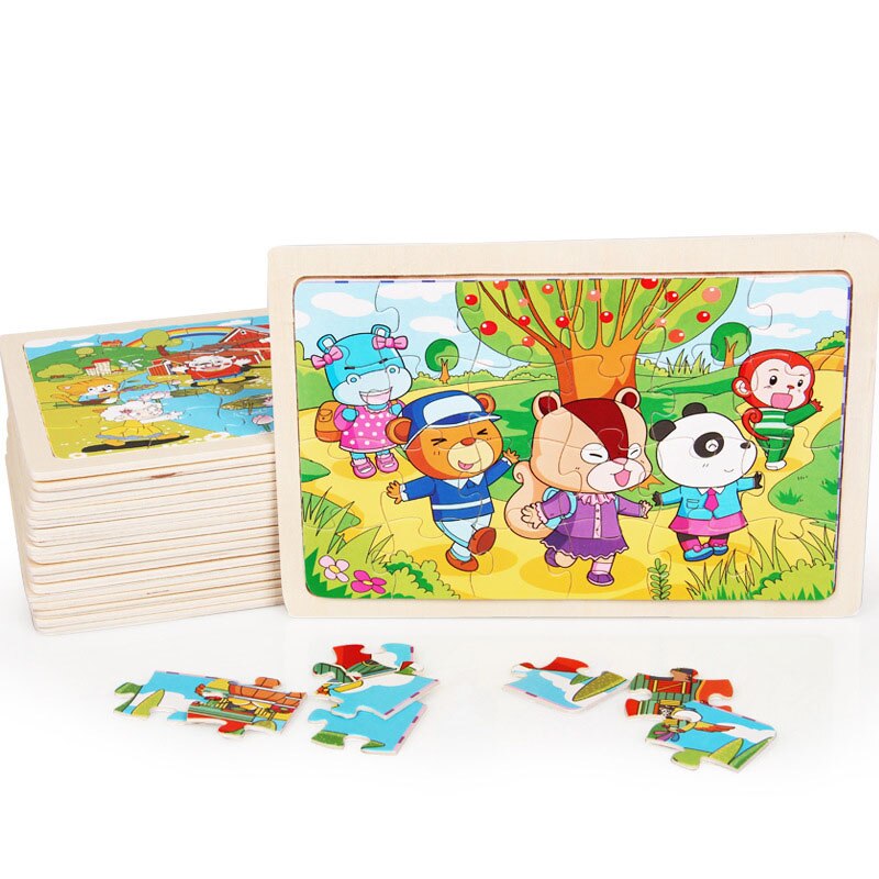 24Pieces Puzzles Wooden Jigsaw Puzzle for Kids Animals Cartoon Educational Toys for Children Christmas Wood Toy Games