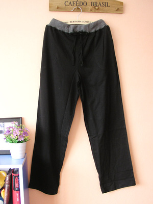 Men's Home Pants Cotton trousers Threaded waist Men's Sleep Bottoms: black / XL