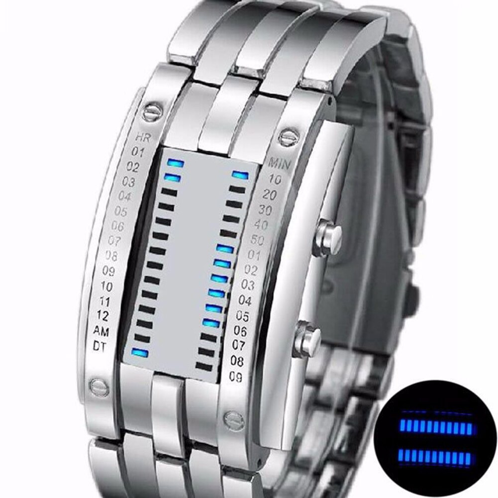 Mode Paar Horloge Mannen Vrouwen Creatieve Rvs Klok LED Datum Armband Binaire Horloge