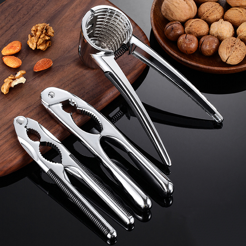 Cascanueces de carcasa de Metal plateado para nueces, Cascanueces de aleación de Zinc multifuncional para nueces, avellanas, macadami