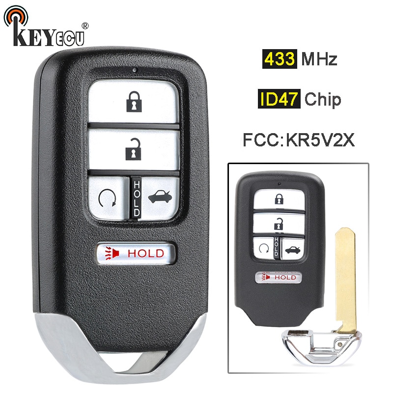 Keyecu 433Mhz ID47 Chip Fcc: KR5V2X Vervanging 4 + 1 5 Knop Afstandsbediening Autosleutelzakje Voor Honda Civic