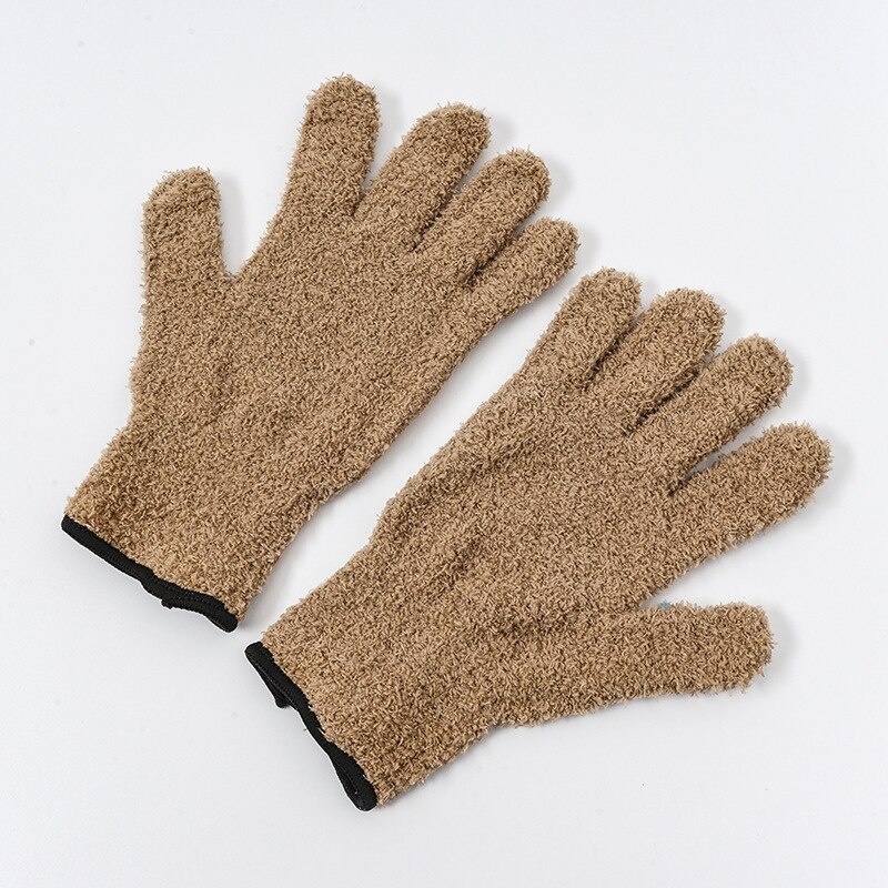 Gants anti-poussière en microfibre, 1 paire, en molleton de corail, pour le nettoyage et les travaux ménagers, absorbant: Brown
