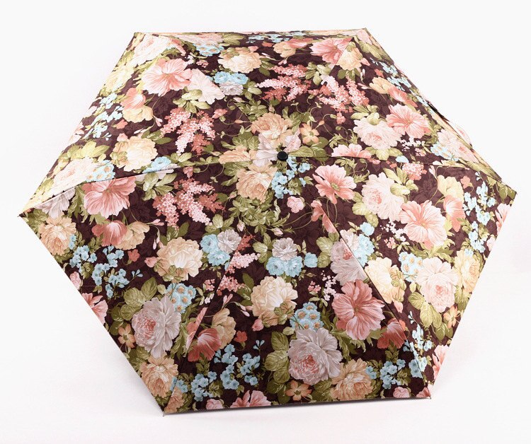 Mini Flowers Umbrella - 5 Folding - Anti UV Protection - Portable Parasol for Women: Coffee