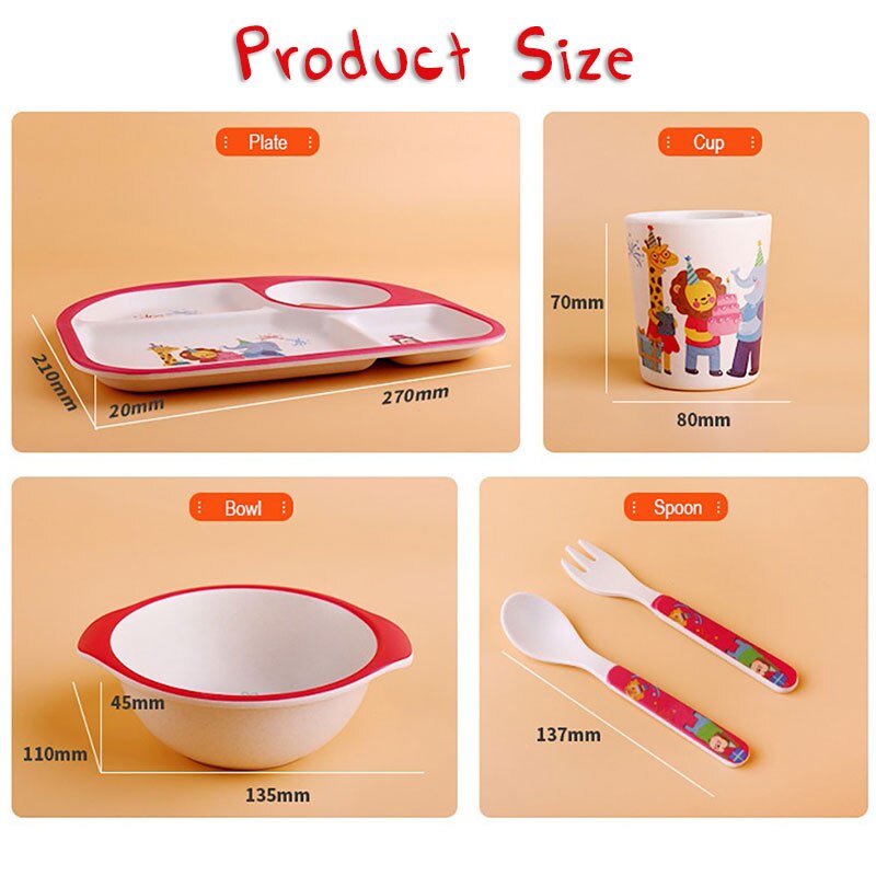 Baby Bamboe Voerbak Bpa Gratis Gerechten Vork Lepel Cup 5Pcs Serviesje Fad Kinderen Servies Kids Scheiding Voeden plaat