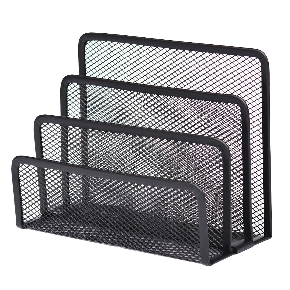 School File Organizer Supplies Desktop Tray Rack Three Layer Office Letter Holder Metal Mesh Bookshelf Magazine Storage