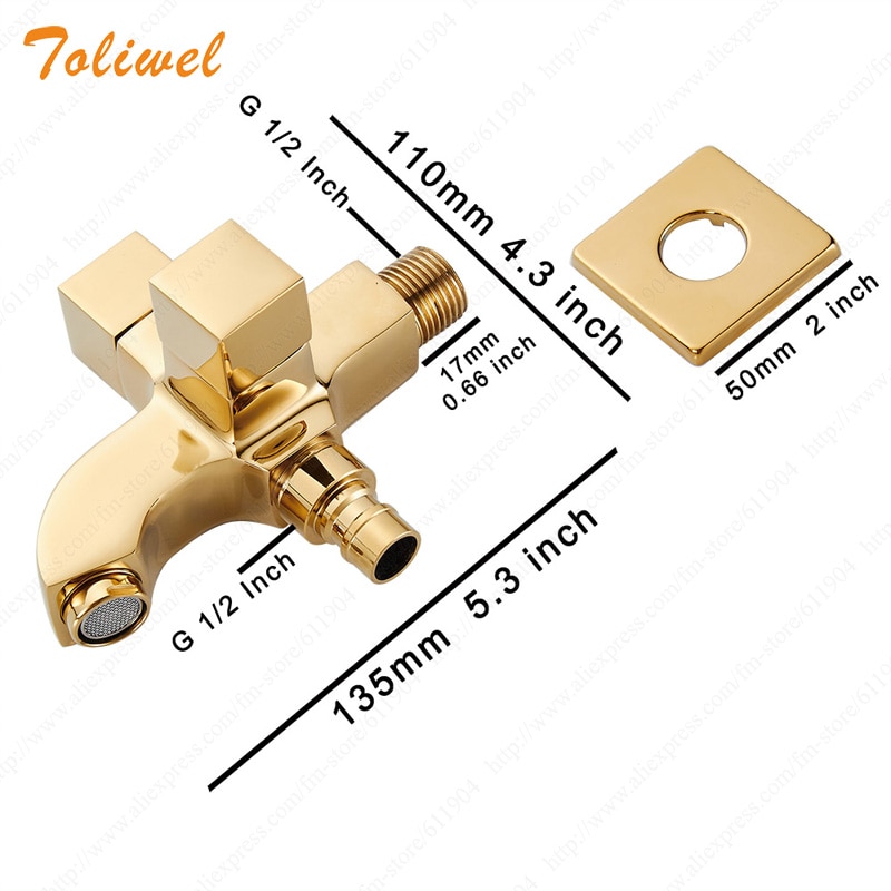 Dual Handle Switch Double Spout Outlet Washing Machine Faucet Brass Hose Faucet Outdoor Garden Cold Water Tap Chrome Gold Black